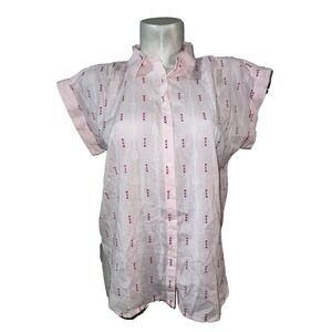LOFT Womens Small Pink Embroidered Arrow Dobby Cap Sleeve Button Down Shirt